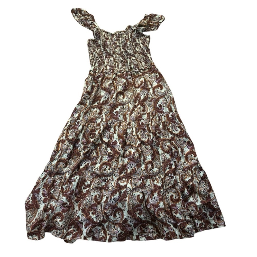 THML Paisley Midi Dress Brown White Womens Size Small New With Tag Bohemian Boho